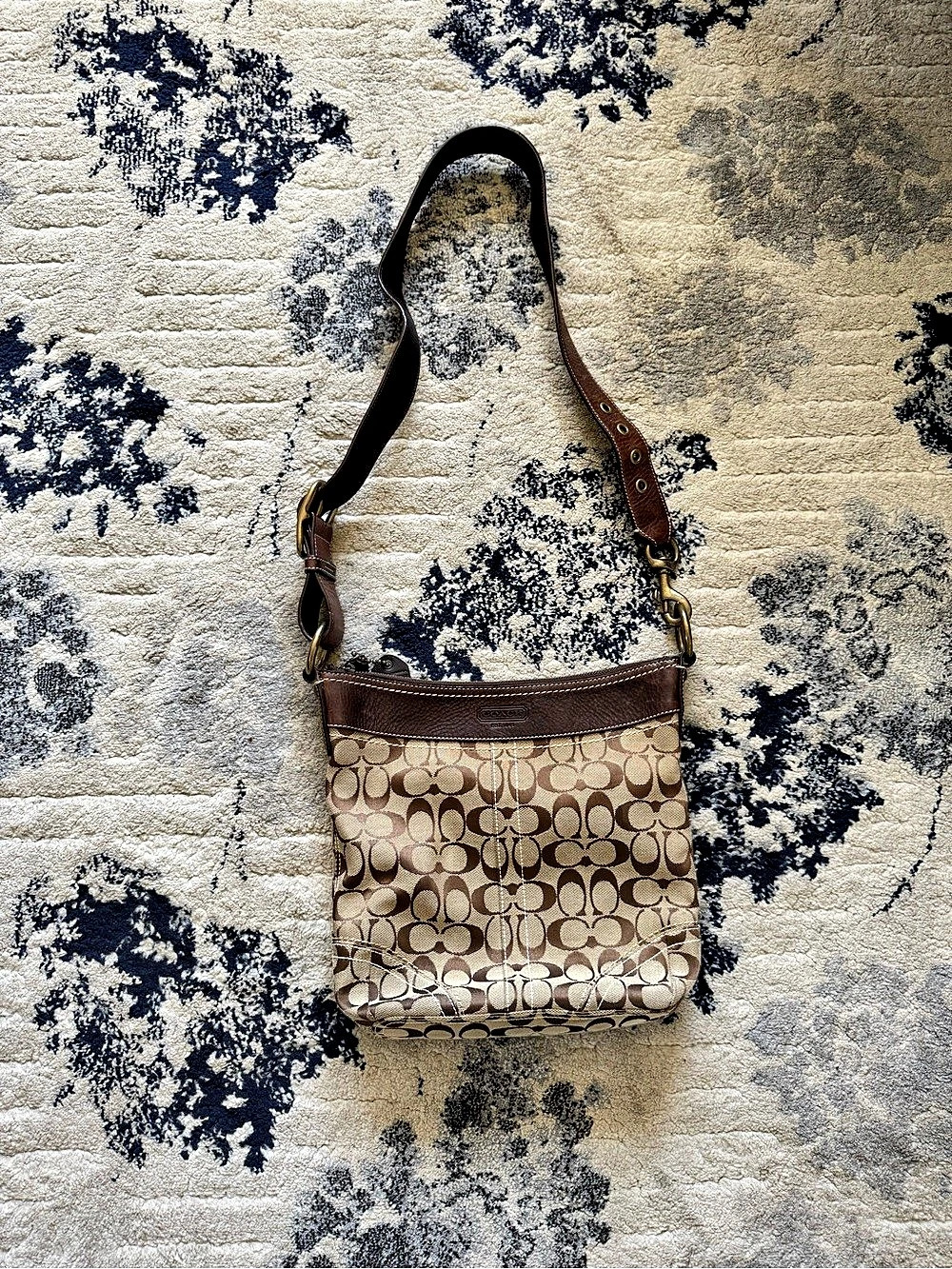 Coach Hamptons Signature Jacquard Hobo Crossbody Bag Brown & Tan